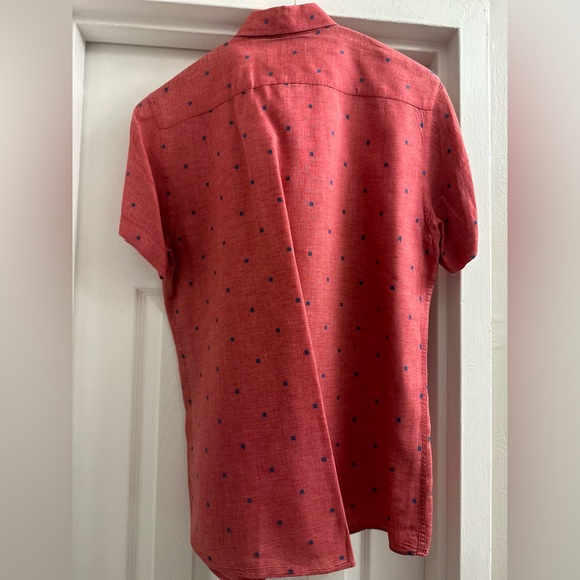 Rodd & Gunn Short Sleeve Linen Sports Fit Shirt - Pink with Blue Square - Picture 3 of 5